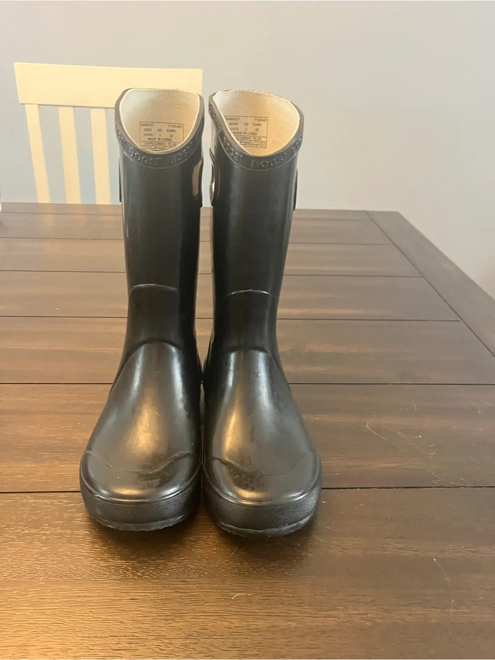 Bogs Kids Black Pull-On Rain Boots with Side Handles